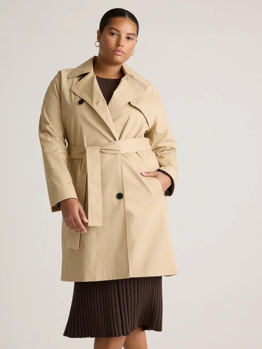 NWT QUINCE Comfort Stretch Trench Coat Light Khaki XS New - Picture 6 of 12
